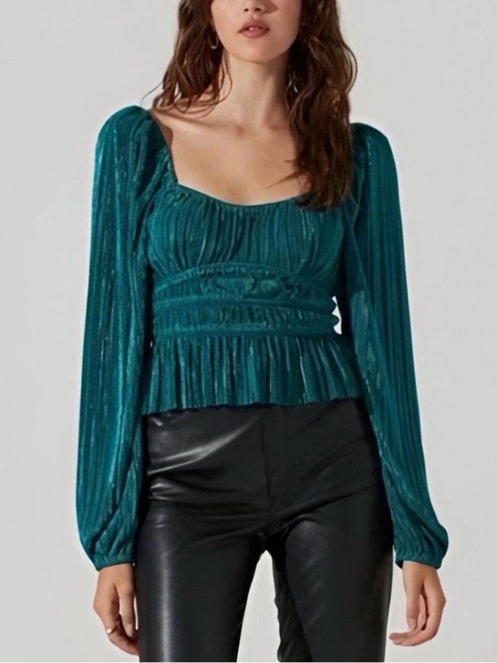 Astr Teal Square-Neck Peplum Blouse